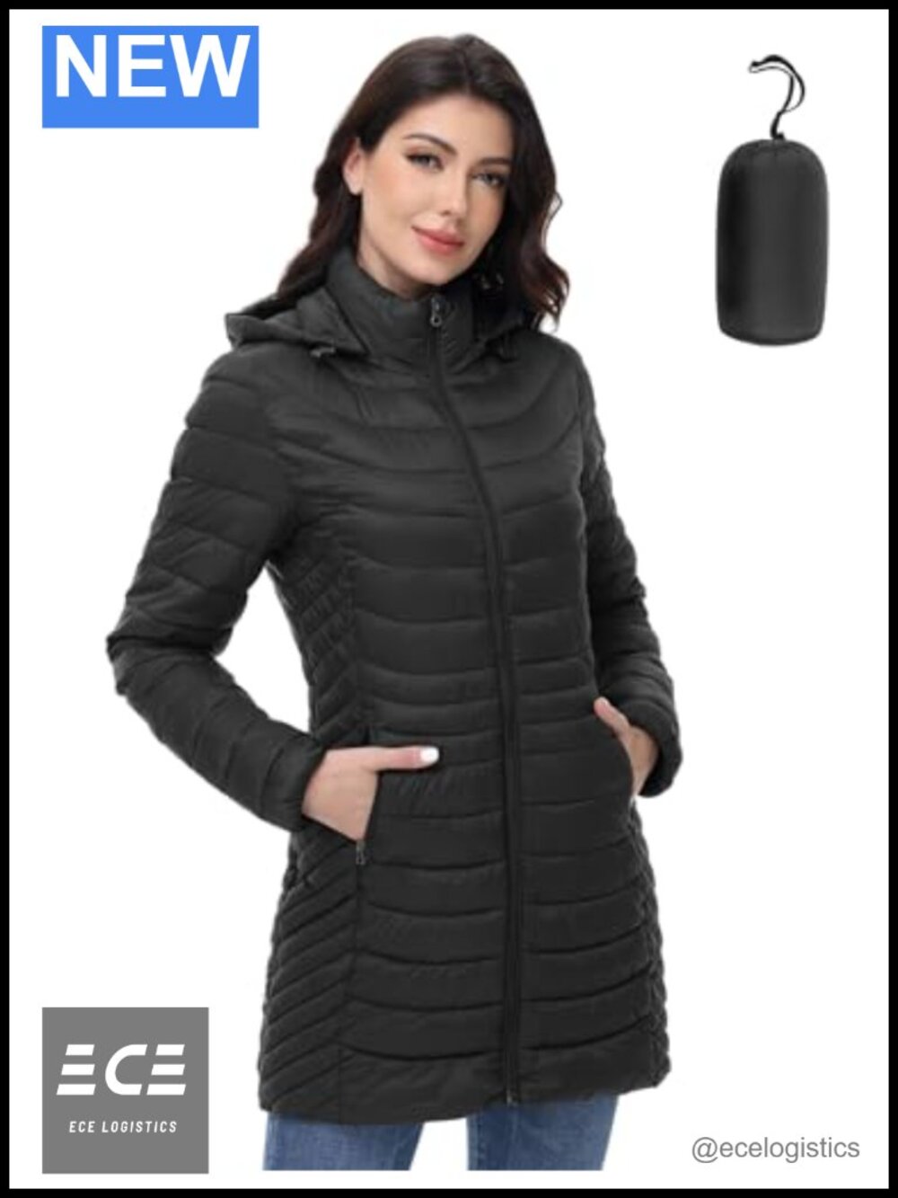 Women's Lightweight Packable Warm Puffer Jacket with Detachable Hood